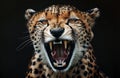 cheetah animal with open mouth on black background Royalty Free Stock Photo
