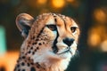 Cheetah close-up portrait on blurred background with bokeh. Royalty Free Stock Photo