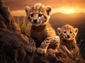 Ai Generated illustration Wildlife Concept of Cheetah cubs Royalty Free Stock Photo