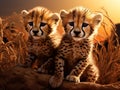 Ai Generated illustration Wildlife Concept of Cheetah cubs Royalty Free Stock Photo