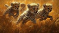 Cheetah Cubs Play in Golden Grass Royalty Free Stock Photo