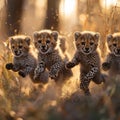 Cheetah Cubs Playfully Running Through Grass Royalty Free Stock Photo