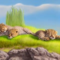 Cheetah Cubs Sleeping in Savanna Plains AI Generative