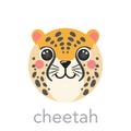 Cheetah Cute portrait leopard smiley jaguar cartoon round shape animal, vector icon illustrations Isolated on white