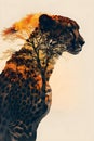 cheetah in double exposure merge its