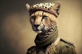 Cheetah dressed as a soldier, created with Generative AI technology