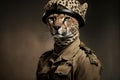 Cheetah dressed as a soldier, created with Generative AI technology