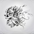 Cheetah face in floral ornament. vector illustration Royalty Free Stock Photo