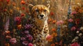 Cheetah Gazing Through A Field of Summer Blooms