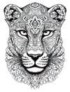 Cheetah head black white outline for coloring book page, AI generative coloring card