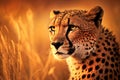 Cheetah Hunting in the Savannah: Details of the Cheetah\'s Face and Body Captured