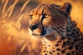 Cheetah Hunting in the Savannah: Details of the Cheetah\'s Face and Body Captured.den Hour, Featuring