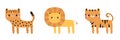 Cheetah leopard, lion, tiger standing icon set. Funny face. Cute cartoon kawaii baby animal. Childish print for nursery, kids