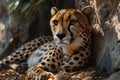 Cheetah lying on the ground and looking at the camera Royalty Free Stock Photo