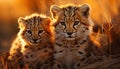 Cheetah, majestic hunter, staring, spotted, striped, nature speed and beauty generated by AI