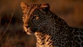 Cheetah, majestic and wild, walking in African savannah at sunset generated by AI