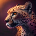 Cheetah portrait on a dark background. Digital painting. 3d rendering