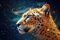 Cheetah portrait double exposure illustration - Generative AI.