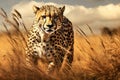 Cheetah Prowling For Prey In Savanna, Depicted Through Digital Art