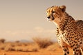 Cheetah roams expansive desert landscape, allowing for ample copy space