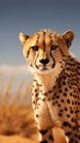 Cheetah roams expansive desert landscape, allowing for ample copy space