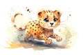 cheetah run very fast in watercolor illustration Royalty Free Stock Photo