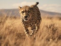 cheetah running in africa grassland