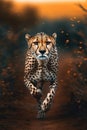 Cheetah running through a field. Generative AI Royalty Free Stock Photo