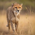 A cheetah running on a jungle with alertness in its eyes. generative AI