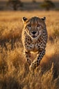 Cheetah Running Through Golden Grassland in Africa Wild Adventure Royalty Free Stock Photo