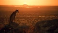 Cheetah sitting in grass, watching sunset on African savannah generated by AI Royalty Free Stock Photo