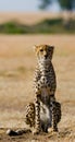 Cheetah sitting in the savanna. Close-up. Kenya. Tanzania. Africa. National Park. Serengeti. Maasai Mara. Royalty Free Stock Photo