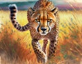 Cheetah stalking fro prey on savanna, digital art Royalty Free Stock Photo