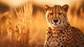 A cheetah is standing in tall grass, AI Royalty Free Stock Photo