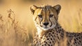 Cheetah Stands Majestically in Tall Grass Field, African Wildcat Nature Picture Royalty Free Stock Photo