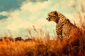 Cheetah Stealthily Hunting Prey on the Savanna Digital Artwork. Generative AI Royalty Free Stock Photo
