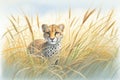 cheetah swiftly maneuvering through tall grass to surprise its prey Royalty Free Stock Photo