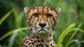 Cheetah Wild cat Eyes with grass background. Royalty Free Stock Photo