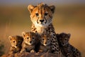 Cheetahs family. Mother Cheetah with her cubs. Amazing African Wildlife. Generative Ai Royalty Free Stock Photo