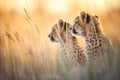 cheetahs silhouette in golden hour light Royalty Free Stock Photo