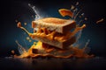 Cheez Splashing Over Sandwich on Dark and Moody Background AI Generative