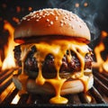 Cheezy Burger on fire