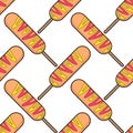 Cheezy Corndog food pattern background print. repeat pattern background design Royalty Free Stock Photo