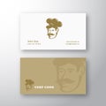 Chef Abstract Vector Logo and Business Card Template. Retro Style Emblem. Cook Face in a Hat with Mustache. Premium