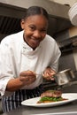 Chef Adding Sauce To Dish In Restaurant Royalty Free Stock Photo