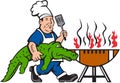 Chef Alligator Spatula BBQ Grill Cartoon