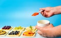 Chef applying egg on the fruit sweet pie Royalty Free Stock Photo