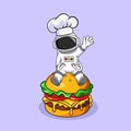 Chef Astronaut Sitting on Cheese Burger Vector Illustration Design Royalty Free Stock Photo