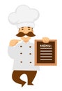 Chef or baker with restaurant or cafe menu cook in uniform