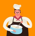 Chef or baker whips dough in kitchen. Cooking vector illustration